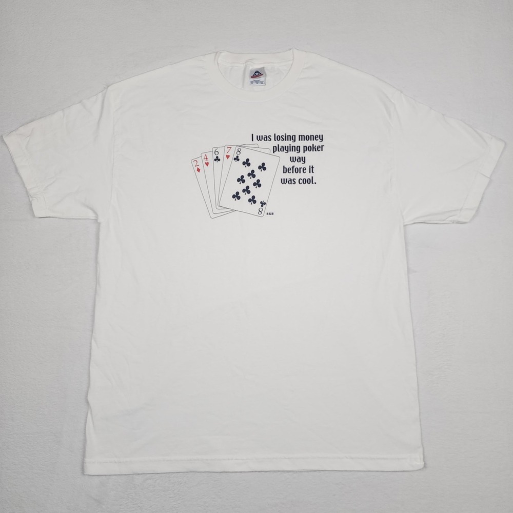 Vintage Poker Shirt Mens XL White Funny Playing Cards Gambling Casino Graphic